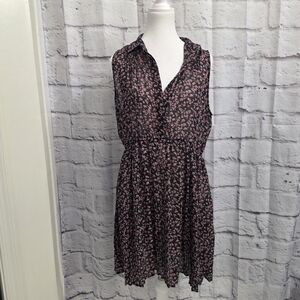 American Rag Black and Pink Floral Sheer Mini Dress Size Large